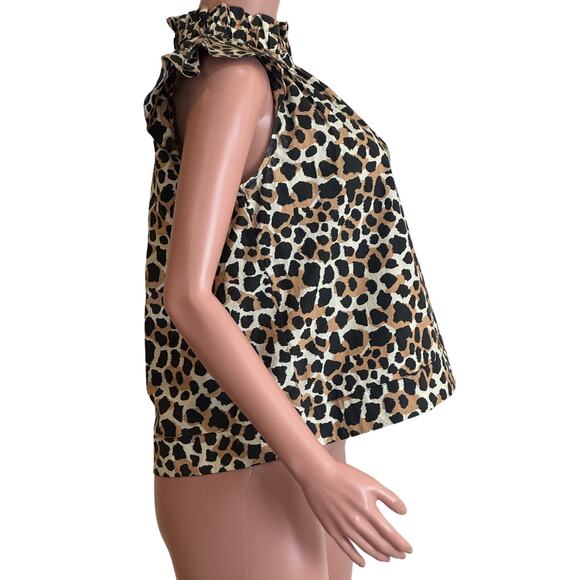 Sea New York Blouse Top Womens S Leopard Animal Print Mock Neck Button Back - Picture 4 of 13